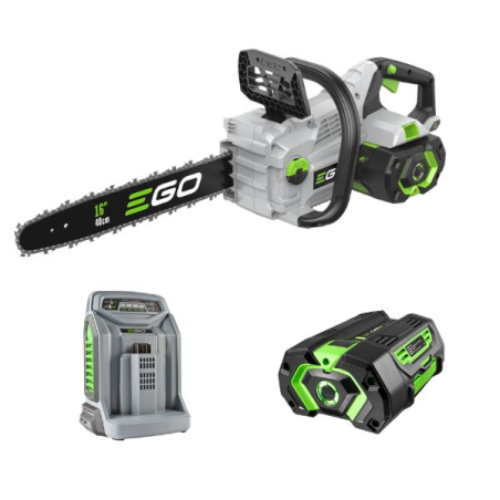 EGO CS1614E battery chainsaw with 5 Ah battery and 2 charger