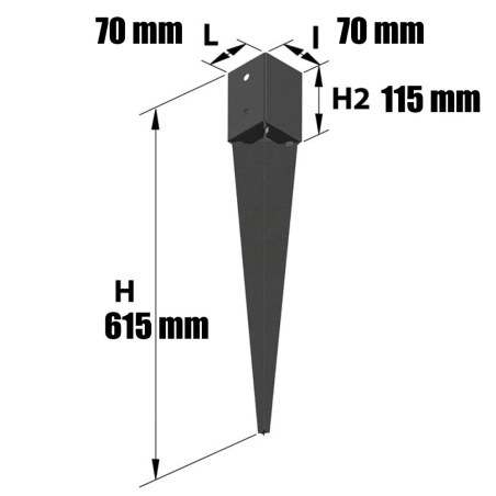 Pied de poteau à planter, support de poteau MERMIER - 70x70 mm