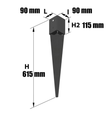 Pied de poteau à planter, support de poteau MERMIER - 90x90 mm